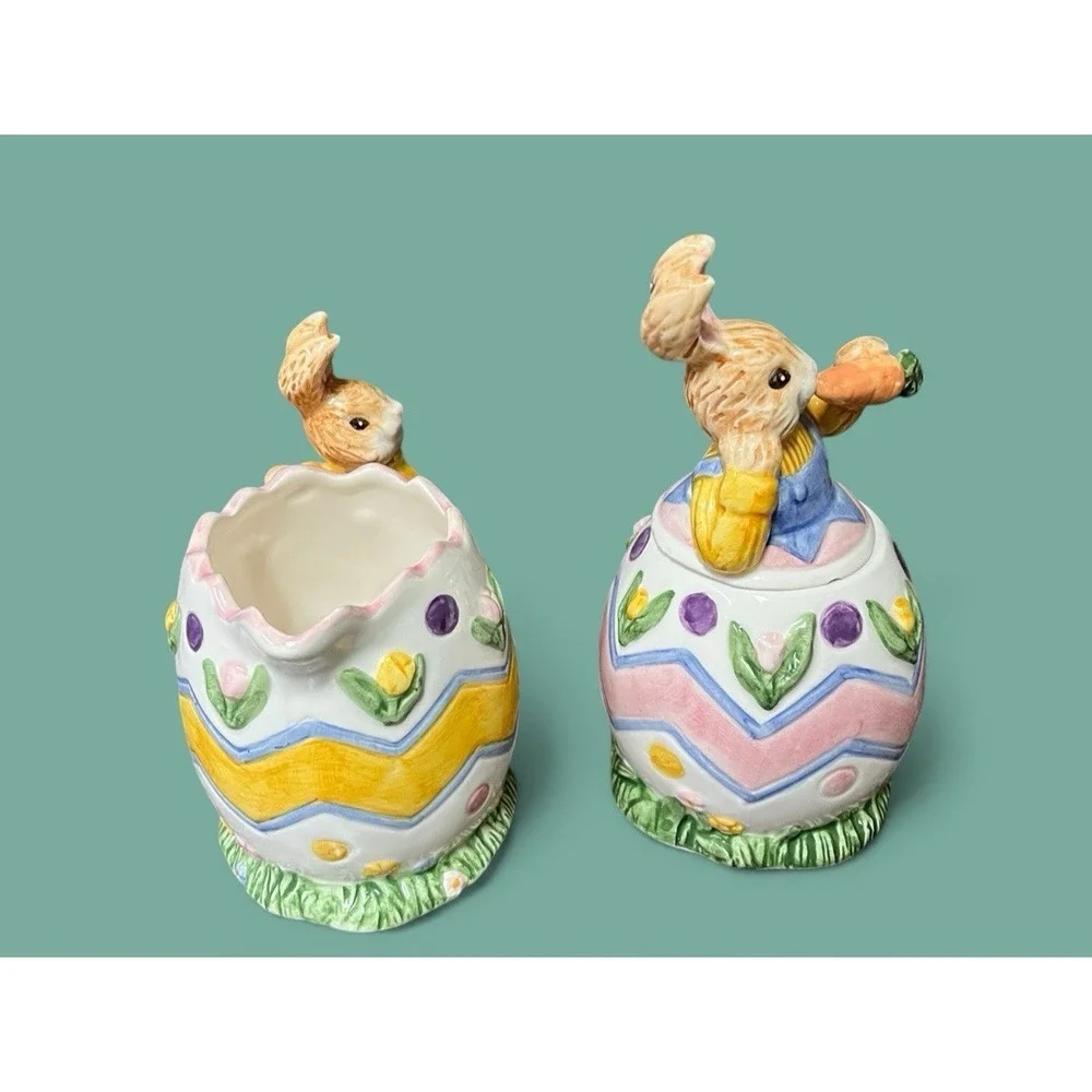 Fitz & Floyd Omnibus‎ Egg-Spress Bunny Rabbit Creamer And Sugar Bowl Spring READ